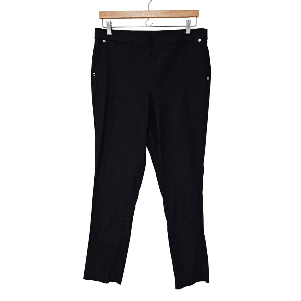 Anne Klein Pants Women Large Black Gold Hardware Pull On Slim Career Workwear ~